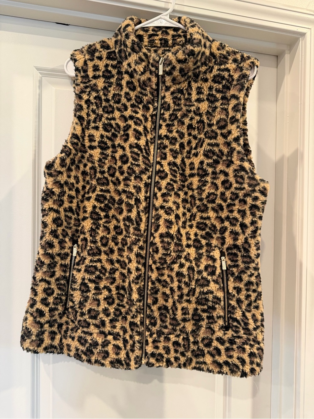 Leopard Print Faux Fur Womens Vest - Tan and Black